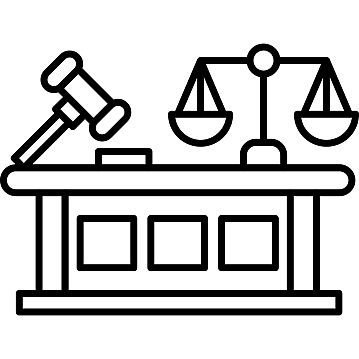 Illustration of gavel and scales on desk