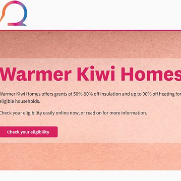 Screenshot of Warmer Kiwi Homes website