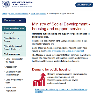 Ministry of Social Development Website Screenshot