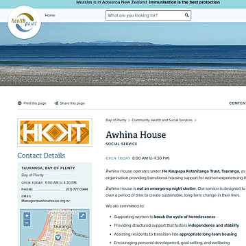 Awhina House Website Screenshot