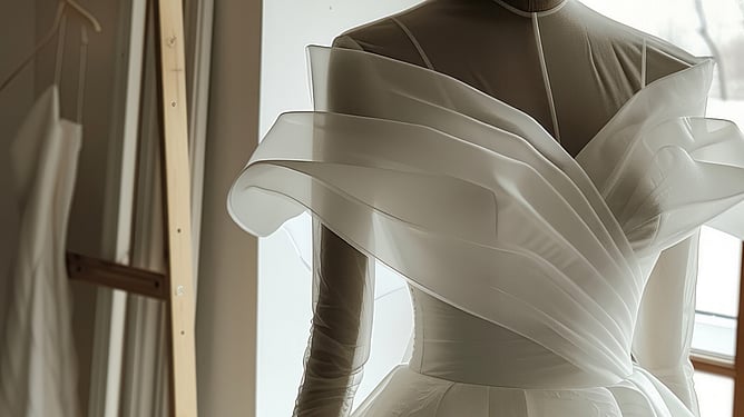 Elegant wedding dress illustrating how the right wedding branding should fit your business perfectly.