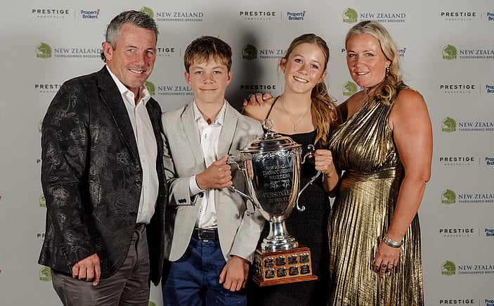 2026 winner Rodney Schick (left) pictured with his son Oli, daughter Lucy and wife Gina.