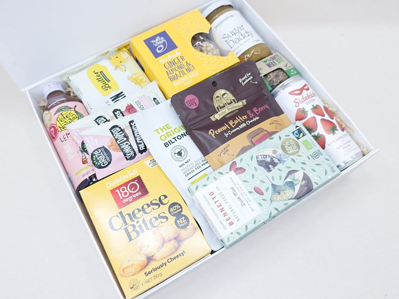 Snack gift box filled with premium New Zealand treats, sweet snacks and gourmet goodies.