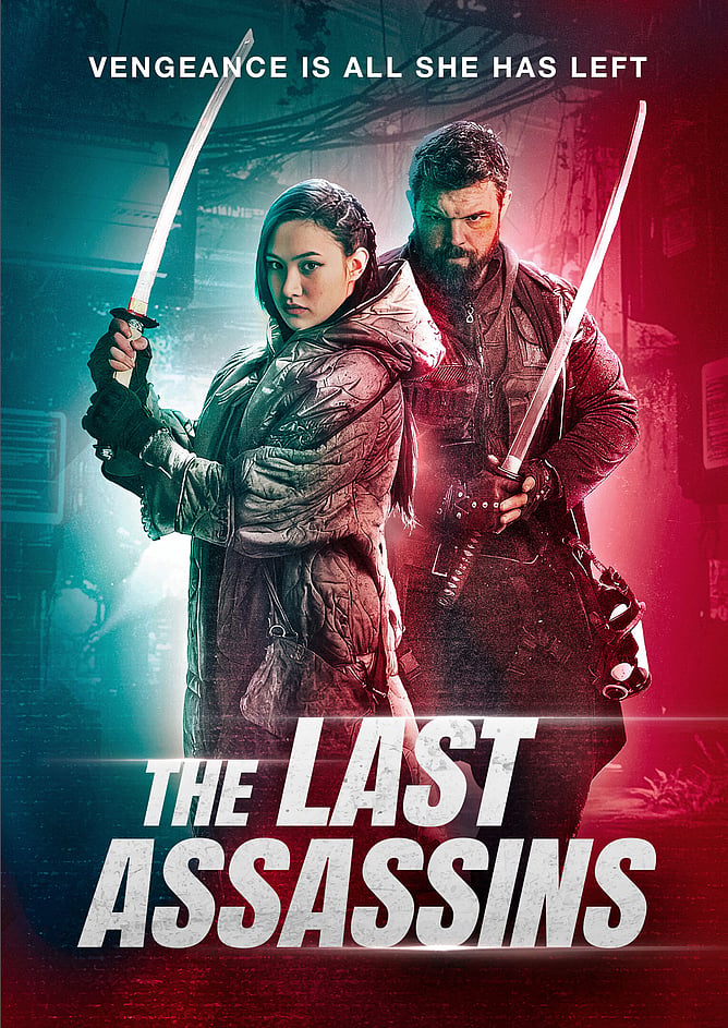 Poster for 'THE LAST ASSASSINS', a 2026 dystopian sci-fi revenge film from director James Anthony Usas released by 4Digital Media.