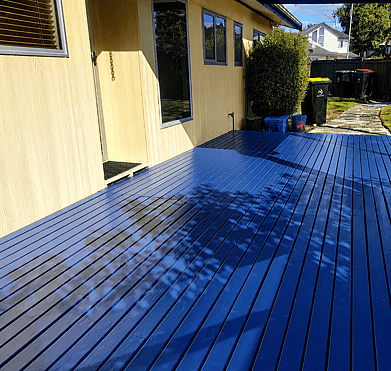 Completed deck repaint with refreshed timber finish in Tauranga