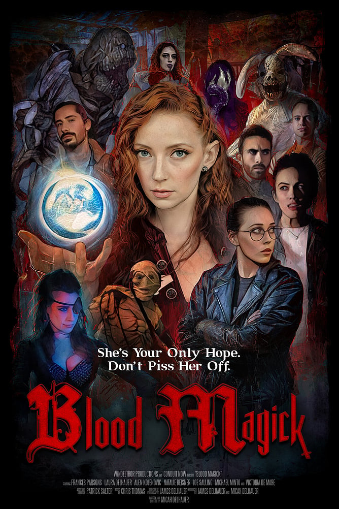 Poster for 'BLOOD MAGICK', a 2026 Freestyle Digital Media witch horror comedy from writer-director Micah Delhauer.