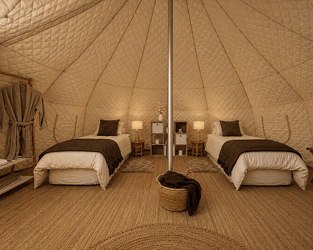     &ldquo;Private glamping accommodation inside a Lotus Belle Stargazer tent at Forest Hillside Glamping Retreat.&rdquo;