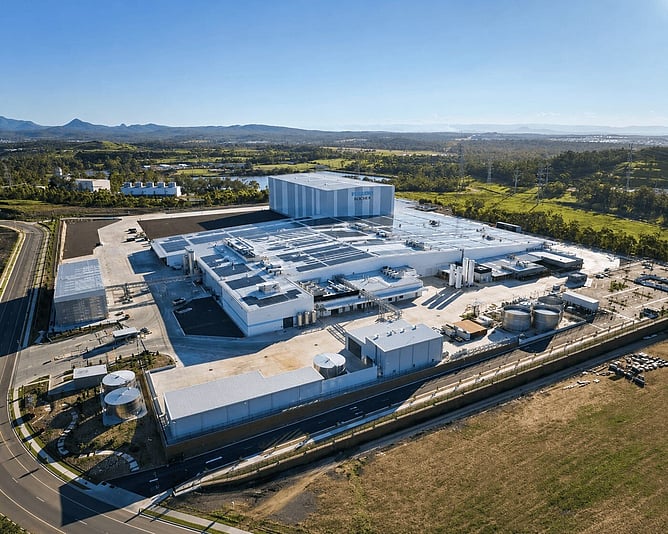 Aerial view of a large-scale food manufacturing facility, representing TPM's work in advanced food and beverage production