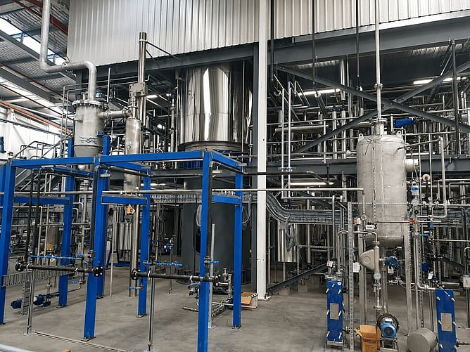 Stainless steel process piping and vessels inside the Daabon vegetable oil refinery in Laverton North