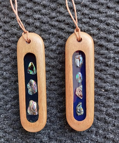 Handcrafted driftwood paua jewellery art by Wood N Things