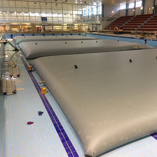 3x 300m3 Flexi tanks storing 900m3 of pool water
