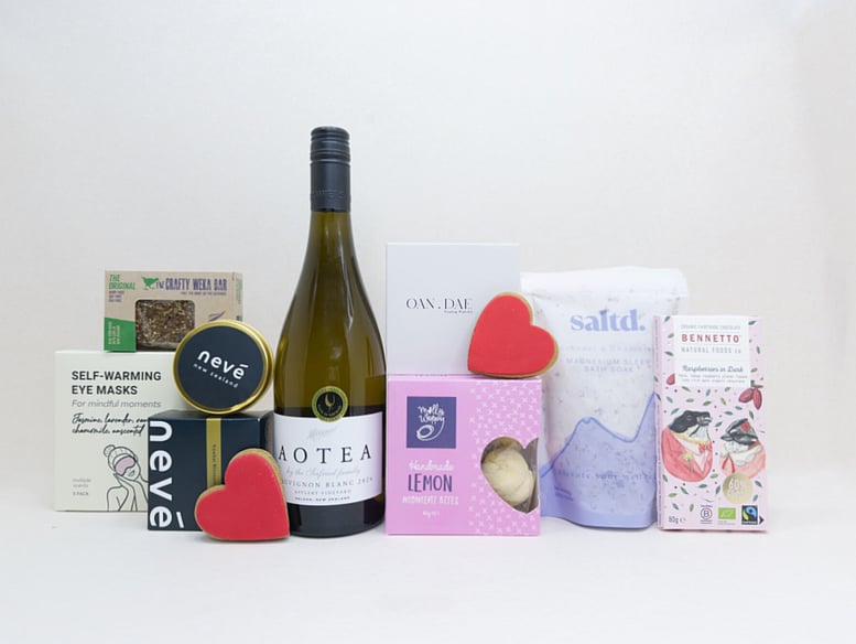 Thinking of You gift box NZ — NZ-made gift box with calming tea, dried flowers, chocolate and eye mask