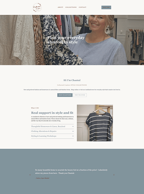 Collected comfort website designed by Honeydew Creative