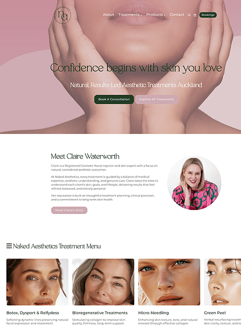 Naked Aesthetics website designed by Honeydew Creative