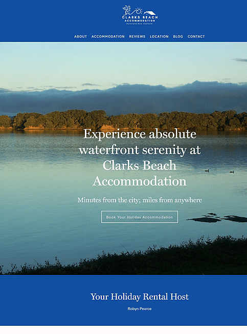 Clarks Beach Accommodation website design by Honeydew Creative