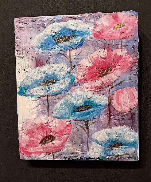 Expressive floral oil painting by Tina Steunebrink