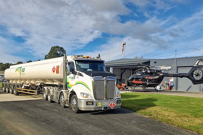 RD Petroleum Jet A1 fuel tanker parked at HeliOtago rescue helicopter base, Otago
