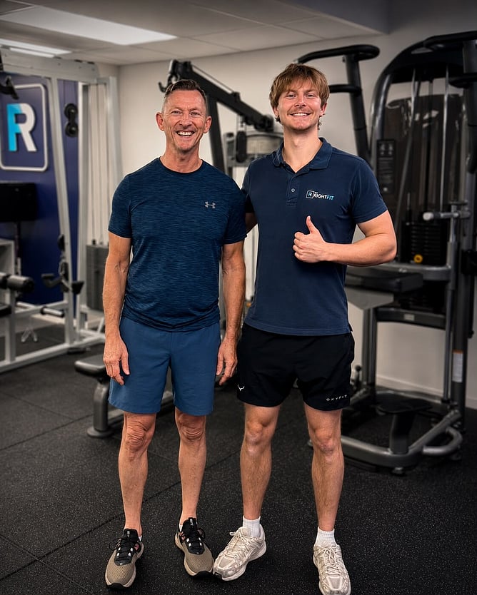 Geoff Creighton with his personal trainer Taine at The Right Fit Ponsonby