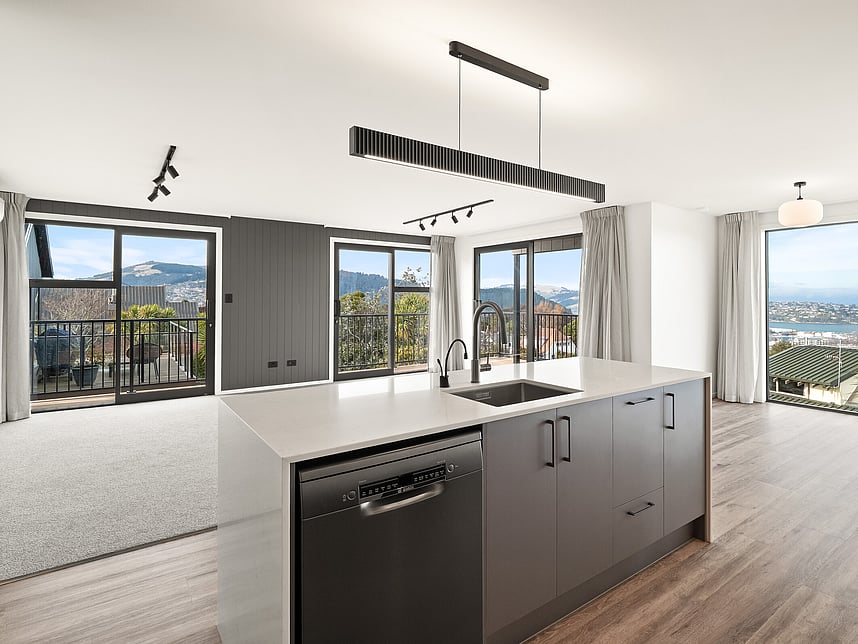 Kitchen image of Highgate Ridge townhouses in Maori Hill. Built by MJW Homes. Dunedin, Otago.