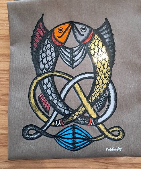 Handmade textile fish art by On the Outer