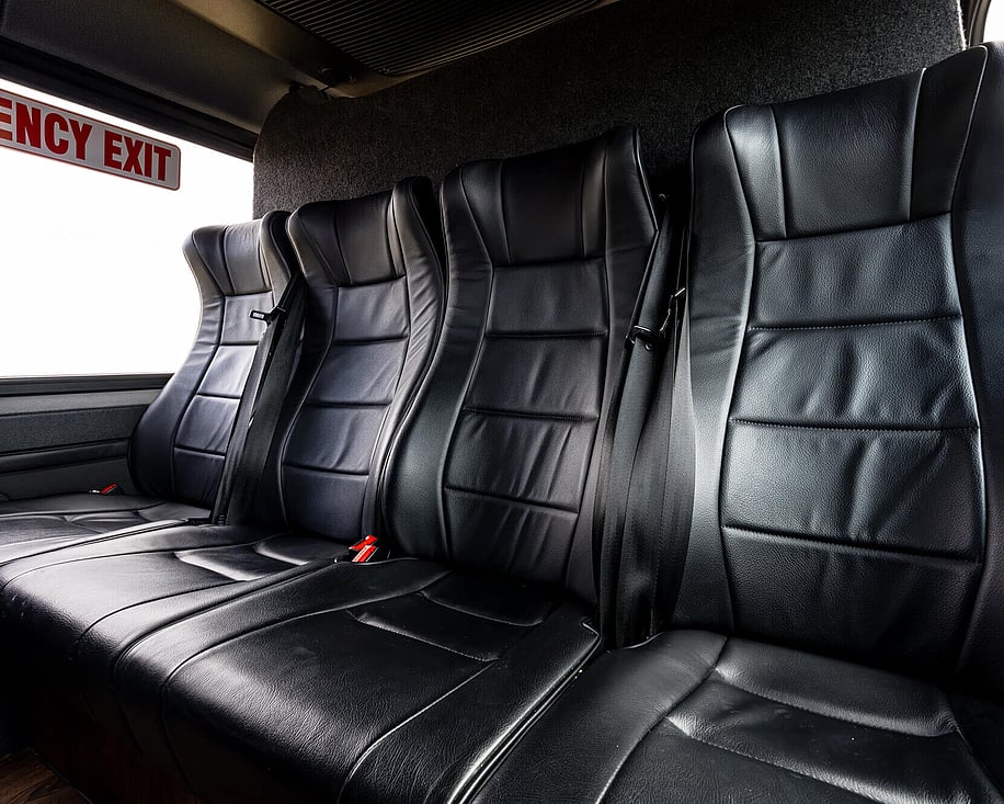 Mercedes Sprinter interior close up of rear passenger seats