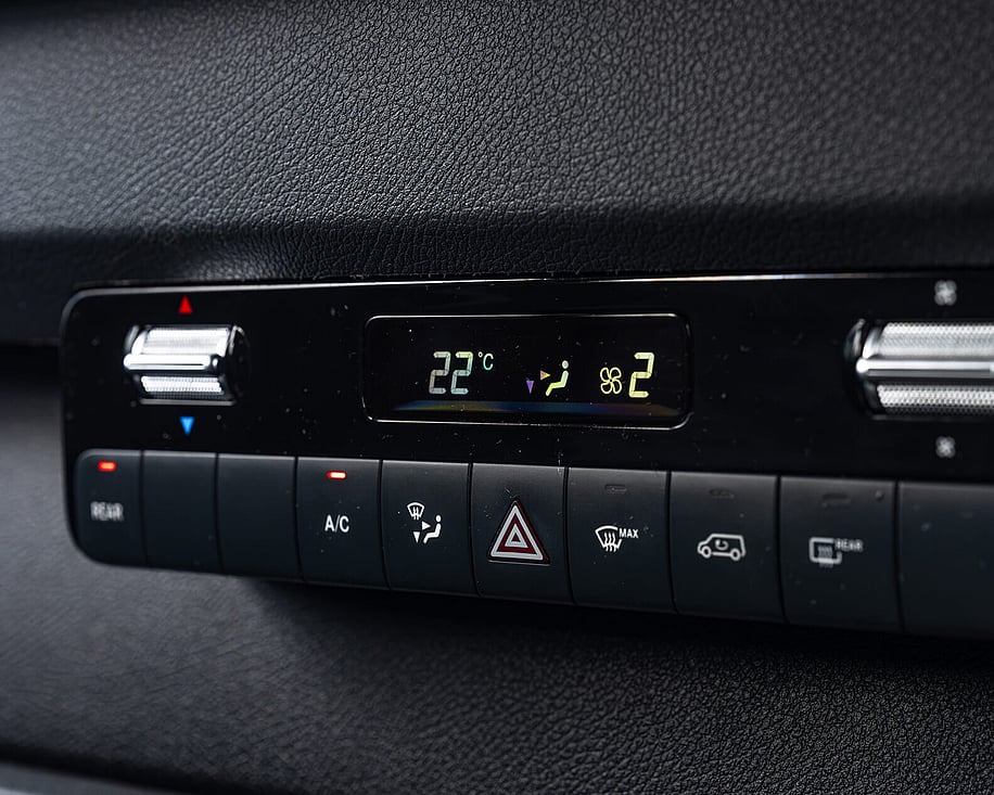 Close up of Mercedes Sprinter dashboard climate controls