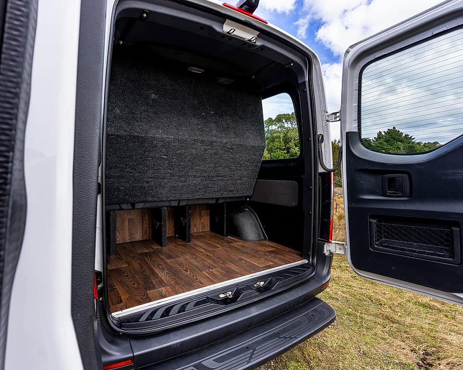 Mercedes Sprinter interior rear cargo area with side door open