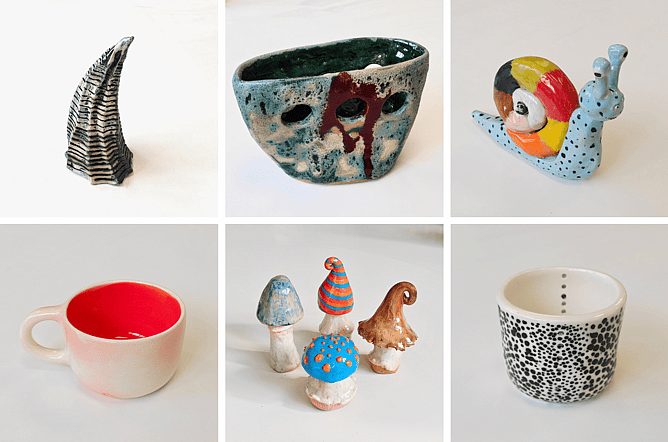 Spotted on the shelves... - Top L-R: Catherine Wolicki-Hunt, Kat W, Brett Henry.Bottom: Unmarked, Maggie-May Studio, Unmarked.Check the end for more pretty pots...