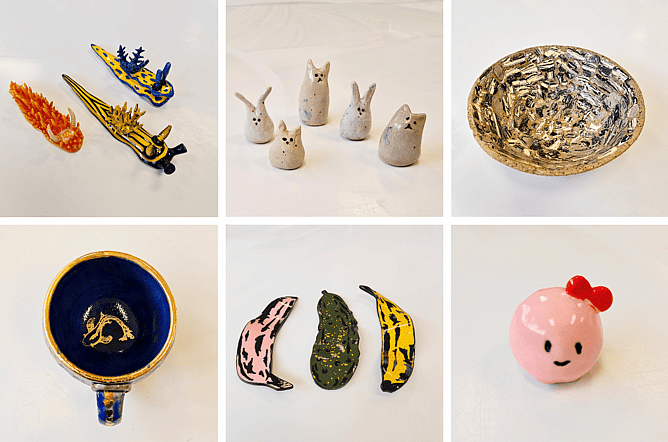 More pots spotted on the shelves... - Top L-R: Bhakti Patel, Unmarked, Unmarked.Bottom L-R: Caroline Hamilton, Brya Rose, Unmarked.