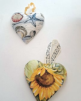 Handmade textile heart ocean flower art by Annie Bates