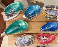 Handmade textile shell art by Annie Bates