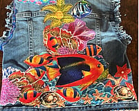 Handmade textile art recycled denim jacket by Annie Bates