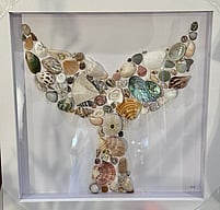 Handmade shell whale tail art by Crafty Kiwi