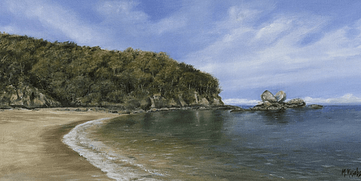 Original oil beach painting by Mary Kusabs