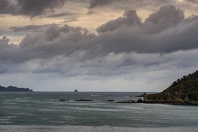 storm brewing at Pacific Ocean entrance to Paihia harbor, New Zealand
