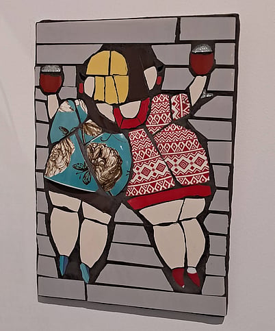 Handmade mixed-media women wine mosaic by Raewyn's Mosaics