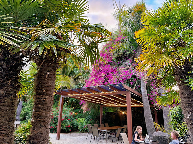 Garden seating at Game Keepers Restaurant in West Auckland