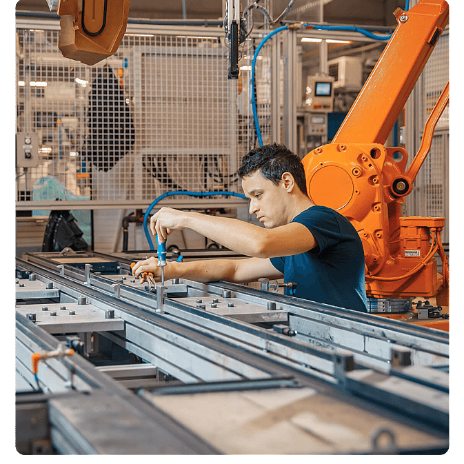 Robotic arm on an automated engineering production line