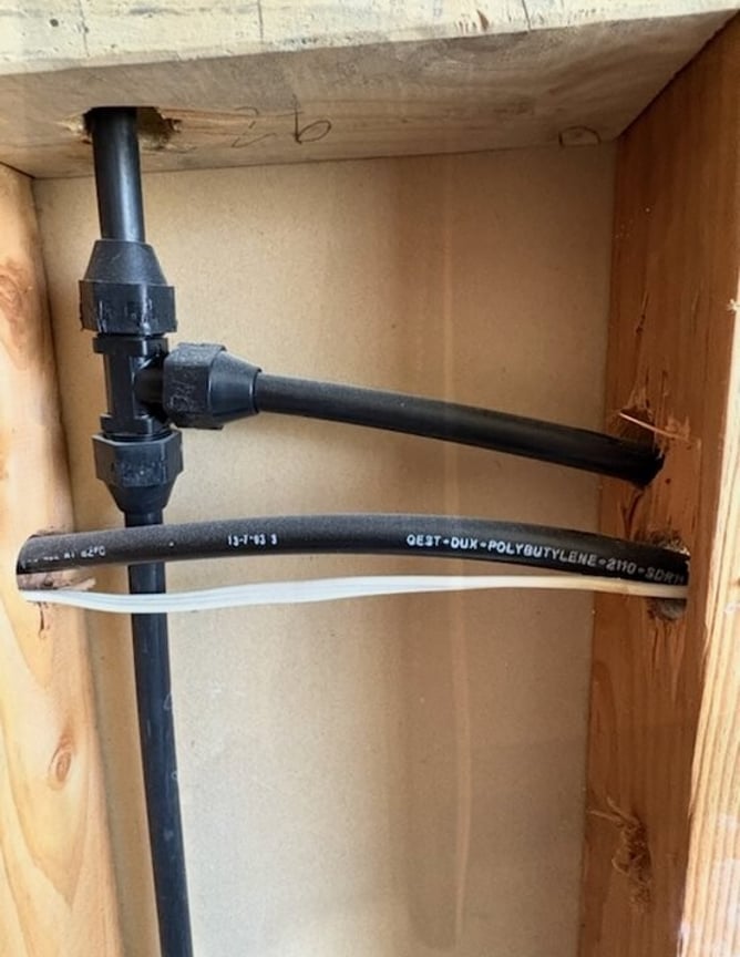 rotten timber wall framing and dux qest pipe