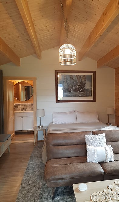 self contained cabin interior at Tawa Cove