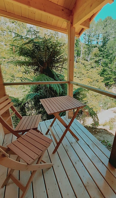 Private deck at Tawa Cove Cabins