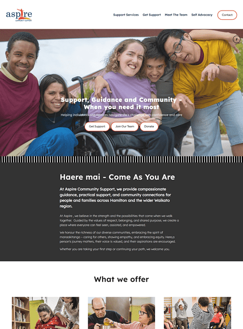Aspire Community Support website designed by Honeydew Creative