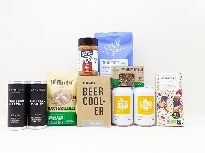Just for the Men gift box NZ — NZ-made gift box for him with beer, espresso martini, coffee, chocolate and nuts