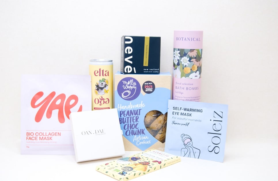 Self care gift box NZ filled with NZ-made beauty and wellness products from KYND Gift Boxes