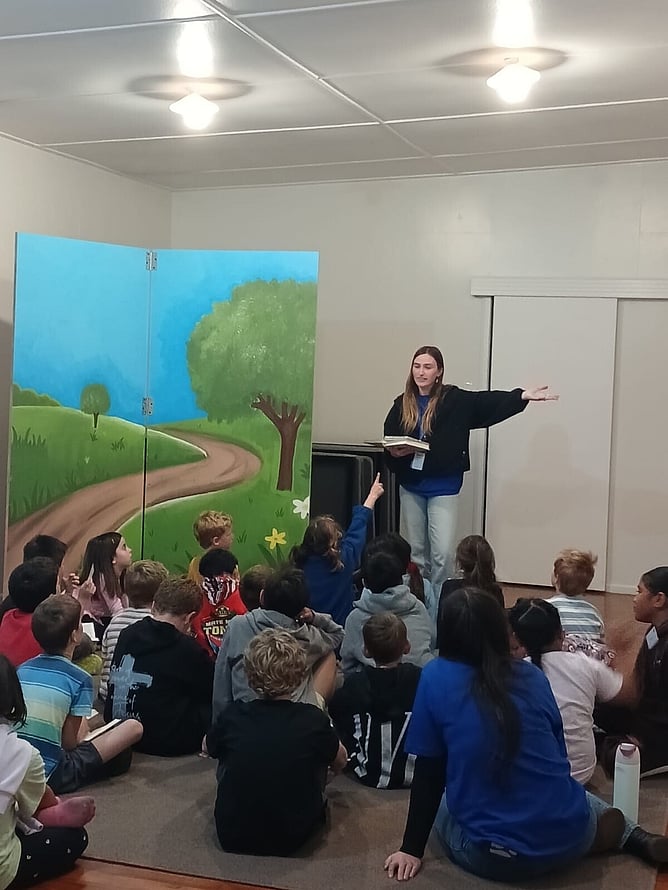 Rally Leader Sarah Crosbie teaches at the new Whatawhata Community Church Rally.