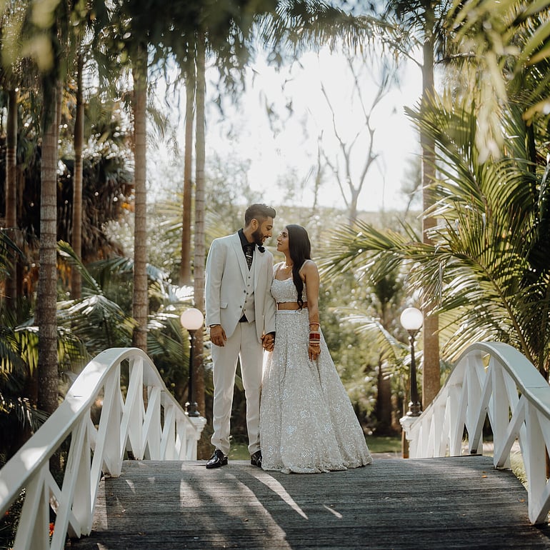 Indian wedding couple on the bridge at Settlers Country Manor Auckland