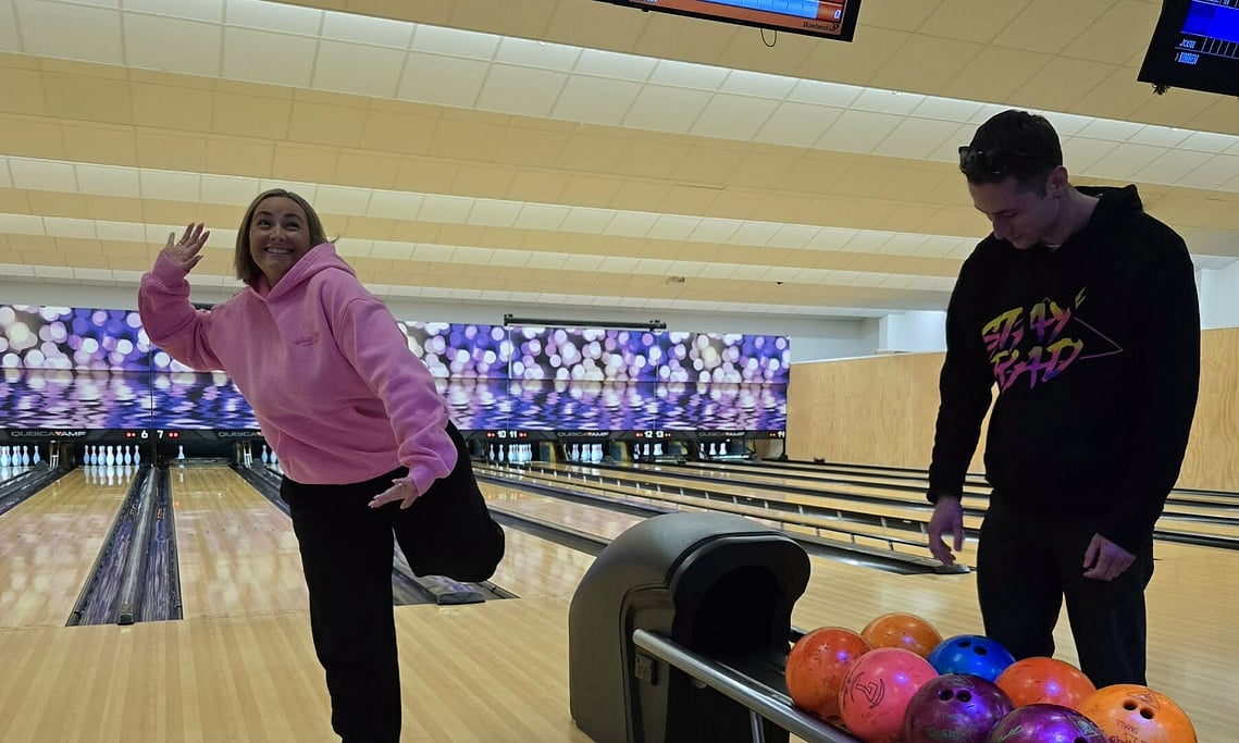 Some members of The Glass Guys playing tenpin bowling