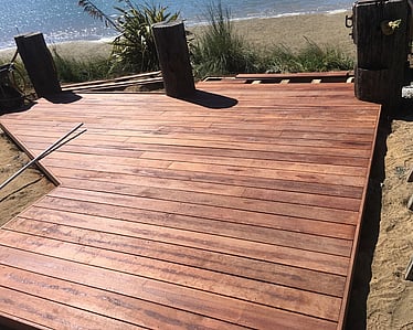 Timber deck creating outdoor living space beside the beach in Nelson Tasman