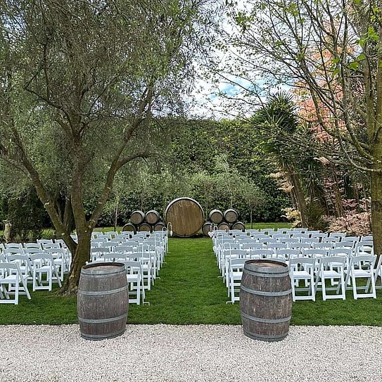 the barrel wedding ceremony set up