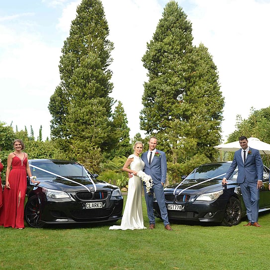 bride and groom and bridesmates